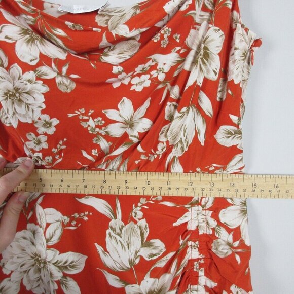 Christy Lynn Claude Silk Floral Midi Dress Cowl Neck Ruched Side Slit Red M 200 - Picture 9 of 12